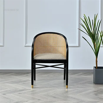 Обеденные стулья из массива дерева в скандинавском стиле Минималистская Мебель для столовой Современное кресло из ротанга Креативный Лаундж ресторанный стул со спинкой