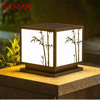 SAMAN Outdoor Solar Vintage Post Lamp Простой квадратный светильник на столбе Водонепроницаемый Современный светодиодный для дома, виллы, сада, патио