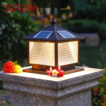 SOFEINA Solar Post Lamp LED Outdoor Creative Striped Glass Simple Pillar Light Водонепроницаемый IP65 для Дома, Виллы, Двора