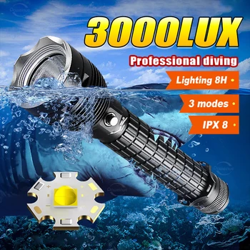 2023 Новый 3000-яркий фонарик для дайвинга, фонарик для дайвинга, подводный фонарь на 100 м, лампа на 1500 м, супер водонепроницаемый фонарик