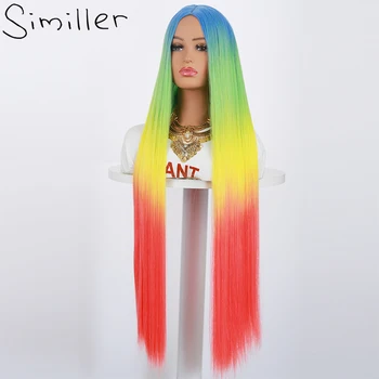 Синтетические женские парики Similler с боковой частью Длинные прямые волосы Омбре Термостойкие Парики цвета радуги