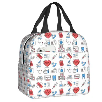 Изолированная сумка для ланча с забавным рисунком медсестры для женщин, водонепроницаемый мультяшный термоохладитель для кормления, касса для бенто, путешествия на пикник