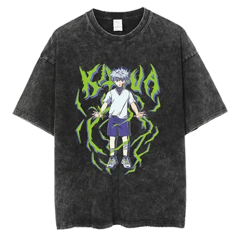 Мужская уличная одежда Harajuku, винтажная футболка Hunter x Hunter, футболка в стиле хип-хоп с графическим рисунком, хлопковая повседневная футболка, Летние топы с короткими рукавами