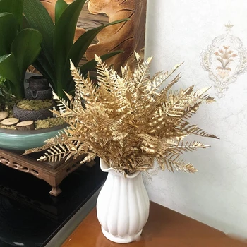 Золотой Серебряный Рождественский искусственный цветок, Пластиковые растения, Свадебный букет 