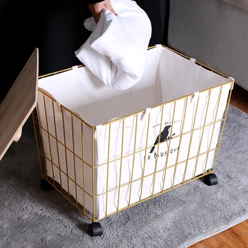 Современные минималистичные корзины для хранения грязного белья в ванной комнате из кованого железа Корзина для грязного белья на колесиках Корзина для белья с крышкой