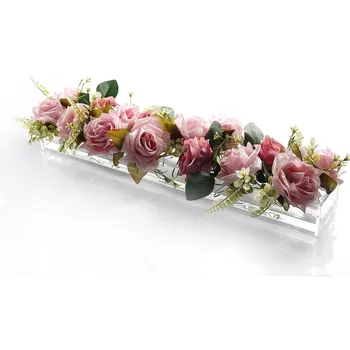 Акриловая прямоугольная низкая ваза для цветов на 12-24 отверстия, декор для свадебной вечеринки, Прозрачная подарочная коробка с розами, Цветочное украшение в центре