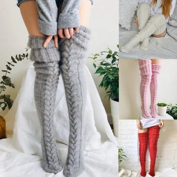 Модные чулки выше колена, женские зимние вязаные гольфы до колена Для дам, сексуальные теплые дышащие высокие носки