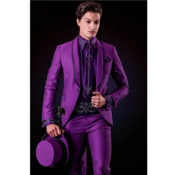 Итальянские Стильные Фиолетовые Мужские костюмы, комплект из 2 предметов, Элегантный Повседневный Мужской костюм, Смокинги Обычной посадки, Мужские костюмы Для свадьбы (Куртка + брюки)
