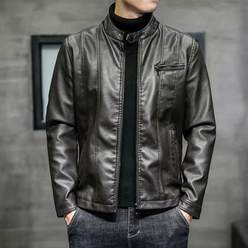 Куртка из искусственной кожи Мужская высококачественная кожаная куртка Мотоциклетная байкерская мода Кожаные пальто Мужская куртка-бомбер с карманами Одежда 2022