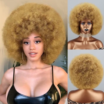 Короткие Волосы, Афро-Кудрявые Парики с челкой для Чернокожих Женщин, Африканский Синтетический Косплей, Натуральная Блондинка, Красно-Синий Парик
