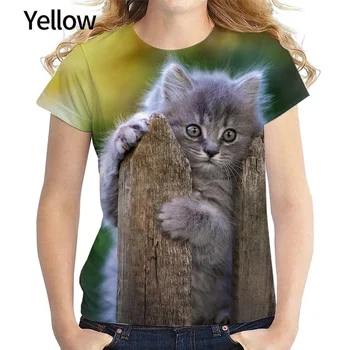 2023 Новая женская футболка с милым 3D котом, топы с интересным животным принтом, одежда