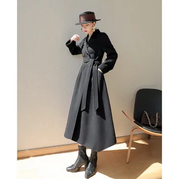 Naizaiga 100 Шерсть X-long двустороннее однотонное шерстяное пальто с длинной юбкой-талией женское шерстяное пальто KSDR60
