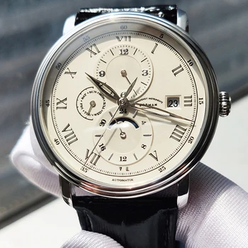 Мужские механические часы BORMAN в стиле ретро, сапфировое стекло, Водонепроницаемые 50-метровые автоматические часы, Ремешок из натуральной кожи, Многофункциональные мужские часы