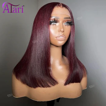 99J Прямой парик-боб бордового цвета, прозрачный парик из человеческих волос с кружевом 13x4, короткие парики-боб, подчеркивающие парик-боб для чернокожих женщин
