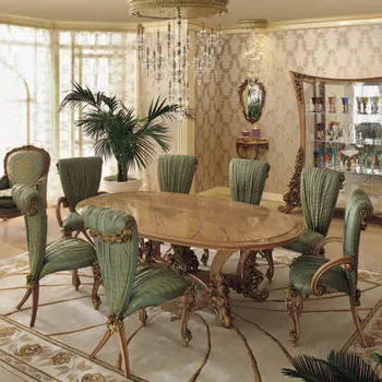 Изготовленные на заказ Роскошные Европейские обеденные столы и стулья из массива дерева French Palace Villa Ручной работы