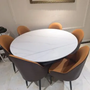 Современный раздвижной обеденный стол Expand Round с водонепроницаемым дизайном Обеденный стол Nordic Luxury Set Mesas De Comedor Кухонная мебель