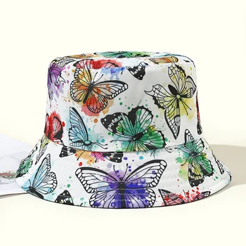 Новая летняя шляпа-козырек для женщин с цветочным принтом бабочки, многоцветная молодежная модная шляпа для рыбаков, мужская шляпа для пикника и отдыха