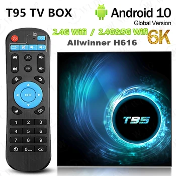 Оригинальный T95 TV Box Android 10,0 Allwinner H616 2G 4G 16G 32G 64G 2,4G 5G Wifi HD 6K Медиаплеер Телеприставка PK H96 MAX V11