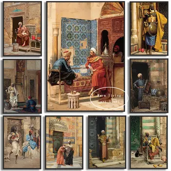 Классический арабский плакат с живым пейзажем, произведение искусства Джерома, арабская игра в шахматы, Восточное искусство, холст, картина, настенная картина, домашний декор