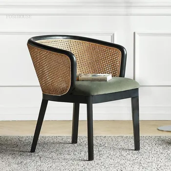 Мебель для столовой Из массива дерева, Обеденные стулья из ротанга, Современный обеденный стул со спинкой, Минималистичное кресло для отдыха, креатив для учебы