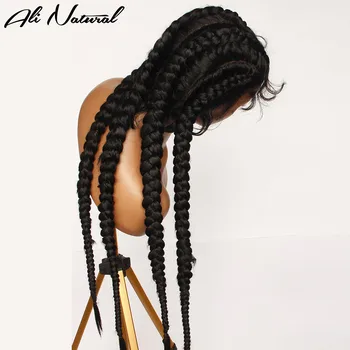 Плетеный Парик из синтетических волос Афроамериканская коробка Черных париков Оптом 4 Длинные коробки Плетеных 360 Кружевных париков для чернокожих женщин