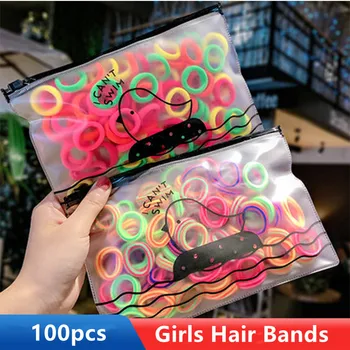 100 шт. / пакет Резинки для волос для маленьких девочек Разноцветные Детские резинки для хвоста Детское кольцо для волос Резинки для волос для маленьких девочек