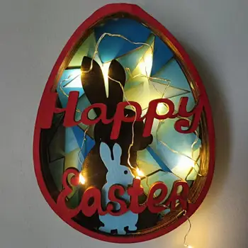 Украшение в виде пасхального яйца с 3D-визуальным эффектом на батарейках, низкое энергопотребление, креативный декор в виде пасхального яйца в виде кролика, деревянный ночник