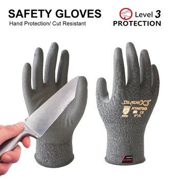 Устойчивые к порезам рабочие перчатки 18 калибра с полиуретановым покрытием 3-го уровня для общего пользования. Превосходное сцепление в маслянистой и влажной среде.