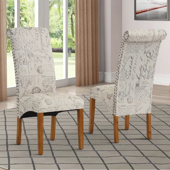 Стулья\  Набор из 2 кухонных обеденных стульев с деревянными ножками \ Мягким сиденьем \ Льняной тканью \ Гвоздями\  Обеденные стулья\