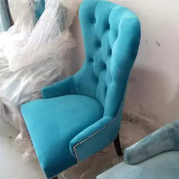 Легкий роскошный обеденный стул в американском стиле, современный простой повседневный стул из ткани с пряжкой из синего флиса, стул для кафе и отеля
