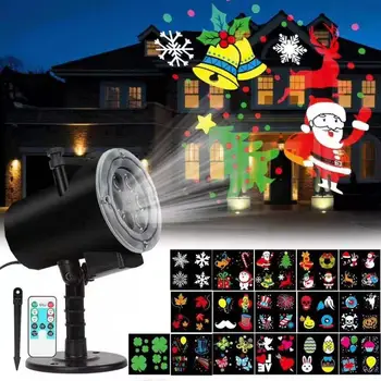Рождественский проектор с 16 узорами, лазерные фонари, светодиодные водонепроницаемые снежинки, новогоднее украшение для дома, садовые ландшафтные лампы