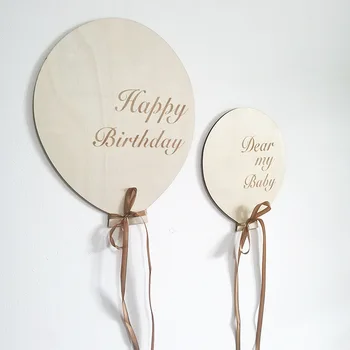 Деревянная наклейка на стену на День Рождения с Воздушным шаром, с Надписью на День Рождения, Подвеска на воздушном шаре, с Днем Рождения, декор для вечеринки, Наклейка на стену