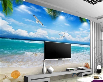 Beibehang 3d обои гостиная спальня фрески голубое небо белые облака пляж вид на море 3D ТВ фон настенная роспись papel de parede