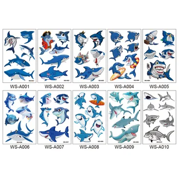 10 Листов татуировок акулы, наклейки с временной татуировкой акулы на тему океана и моря, аксессуары для костюмов для детских вечеринок по случаю Дня рождения
