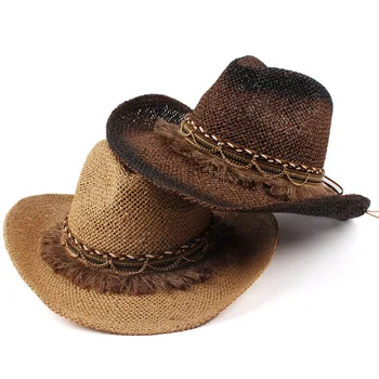 Ковбойская шляпа Chapeu, западноевропейские и американские аксессуары с кисточками, джинсовая шляпа, мужская и женская соломенная шляпа, летняя уличная шляпа от солнца