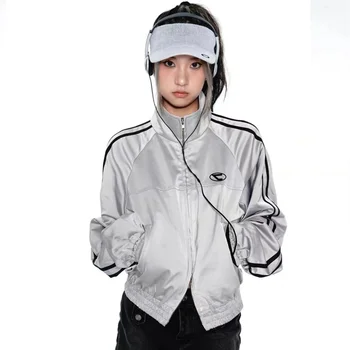 Весенняя женская винтажная технологичная куртка Cyber Y2k в готическом стиле, базовые куртки, женский кардиган для женщин, бейсбольная туника в стиле харадзюку на молнии