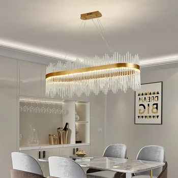 Светодиодный подвесной светильник Golden Nordic Light, Роскошный Хрустальный стержень, Круглая Люстра для гостиной, Чистая Красная Современная спальня, Столовая Лампа Для кухни