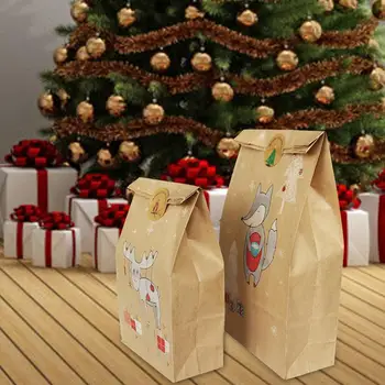 12шт Пакеты для рождественских подарков с рисунком Лося, мешки из Крафт-бумаги, пакет для конфет, Коробка для подарков для детских вечеринок, Украшения для Рождественской вечеринки