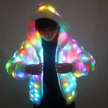 Светящееся пальто из искусственного меха со светодиодной подсветкой, одежда для танцевального шоу в ночном клубе, костюмы ди-джеев со светодиодной подсветкой. Рождество, вечеринка в честь Хэллоуина, костюм косплея