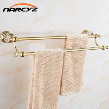 Натуральный нефрит, европейский стиль, вешалка для полотенец с золотым кристаллом, вешалка для полотенец для ванной комнаты, двойной стержень, вешалка для полотенец GLY28