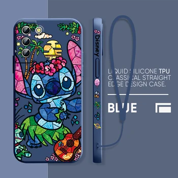 Чехол Для Телефона Disney Stitch Alien Winnie Samsung Galaxy S23 S22 S21 S20 Pro FE Note 20 Plus Ultra Liquid Left Rope Cover