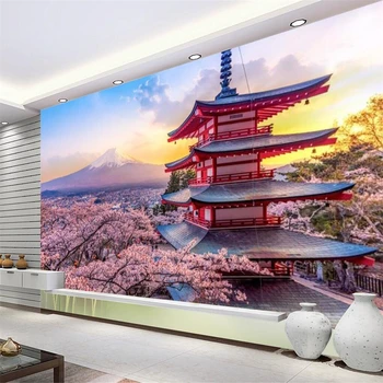 3D Настенные обои beibehang На ЗАКАЗ Гора Фудзи, Цветущая вишня, пейзаж, Гостиная, спальня, Настенное покрытие на фоне телевизора