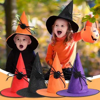 1шт Детские Черные Шляпы Ведьмы, Маскарадный костюм Черного Паука-волшебника, Остроконечные кепки, реквизит для косплея на Хэллоуин, украшение вечеринки