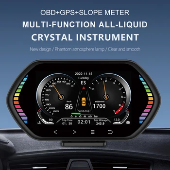 Дисплей HUD OBD2, автомобильный GPS, спидометр, измеритель наклона, напряжение, об/мин, HD Сенсорный ЖК-экран, F12