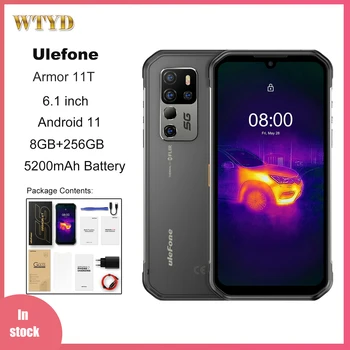 Ulefone Armor 11T 5G 8GB + 256GB Тепловизионный Прочный телефон с 6,1-дюймовым аккумулятором 5200 мАч Android 11 Octa Core 5G / OTG / NFC Смартфон