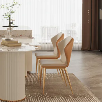 Итальянский Легкий Роскошный обеденный стул из искусственной кожи со спинкой-подлокотником, металлическими ножками из нержавеющей стали, Дизайнерская мебель для ресторана
