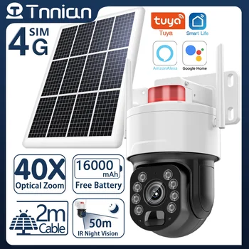 Tnnian 4K 8MP 4G Солнечная камера наблюдения PIR Обнаружение движения Наружная WIFI PTZ IP-камера безопасности Цвет 50 м ночного видения Tuya