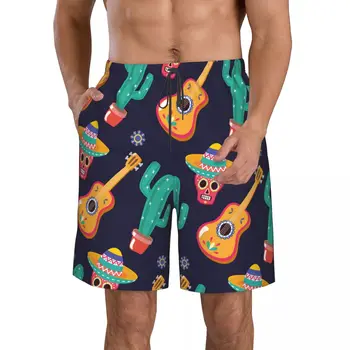 Быстросохнущие Летние мужские пляжные шорты-бордшорты, мужские плавки, Шорты для плавания, пляжная одежда с Мексиканским черепом