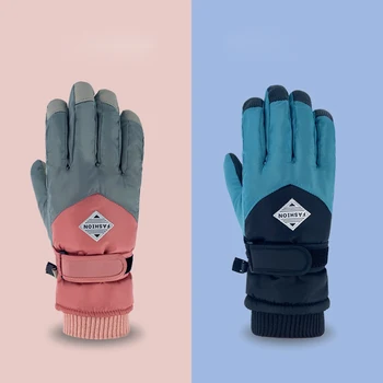 Лыжные перчатки Женские Зимние плюс бархатные, сохраняющие тепло, велосипедные, защищающие от ветра и воды, Хлопчатобумажные женские перчатки для вождения с сенсорным экраном HX-02
