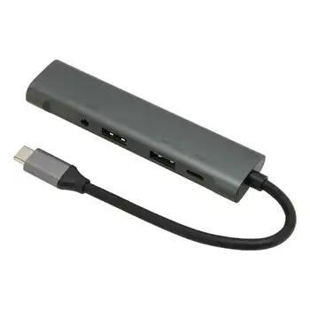 Концентратор USB C из алюминиевого сплава, 5 в 1, концентратор типа C до 3,5 мм, многопортовый адаптер USB-концентратора для деловых поездок